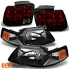 Fit 99-04 Ford Mustang Black Headlights + Dark Red Tail Lights Replacements