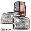 For 05-07 F250 F350 F450 F550 Superduty Chrome Headlights+LED Tail Brake Lights