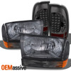 For 1999-2004 F250/350/450/550 SuperDuty Smoked Headlights + Smoke LED Tail Lamp