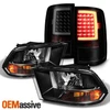 For 09-18 Ram 1500 10-18 Ram 2500/3500 Black Headlight + LED Blk Smoke Tail Lamp
