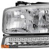 Fit 1999-2006 GMC Sierra Yukon XL Headlights + LED Bumper Signal Lights Lamps