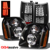 Fits 07-14 Yukon Denali Black Headlights Replacement + Black LED Tail Lights