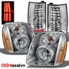 Fits 07-14 Yukon Denali Chrome Headlights Replacement + Clear LED Tail Lights