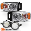 For 2002-2005 Dodge Ram 1500/ 2500/ 3500 Chrome Headlights + LED Fog Lamp Pair