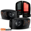 Fit 2007-2008 Dodge Ram 1500 2500 3500 Black Smoked Headlights+LED Tail Lights