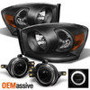 Fits 06-08 Ram 1500 06-09 2500 3500 Black Headlights + Smoke Halo Fog Lights