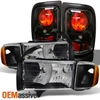 Fit 1999-2002 Dodge Ram Sport Model Pickup Black Headlights+Tail Lights Lamps