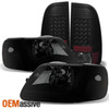 Fit 1997-2003 Ford F150 F-150 Black Smoke Headlights+LED Tail Brake Lights