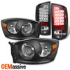 For 07-08 Ram 1500 07-09 Ram 2500/ 3500 Black Headlights + Lumiled LED Tail Lamp