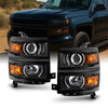 Fit 2014-2015 Chevy Silverado 1500 Pickup Black Projector Headlights Lamp L+R