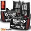 Fits Black 2007-2014 Chevy Suburban Tahoe Headlights+LED Tail Lights Pair 4Pcs