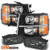 Fit 07-13 Silverado 1500 2500HD 3500HD Black LED Headlights+Smoked Fog Lights