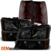 Fit 2003-06 Silverado Black Smoked Headlights Bumper Lights+Dark Red Tail lights