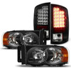 For 2002-2005 Dodge Ram 1500/2500/3500 Black Headlights+LED Tail Brake Lamp Pair