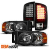 For 2002-2005 Dodge Ram 1500/2500/3500 Black Headlights+LED Tail Brake Lamp Pair