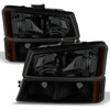 Fits 2003-2006 Chevy Silverado Avalanche Black Smoked Headlights+Bumper Lights