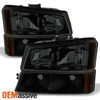 Fits 2003-2006 Chevy Silverado Avalanche Black Smoked Headlights+Bumper Lights