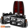 Fit 94-98 C/K Tahoe Suburban Black Headlights+Bumper+Red Smoked Tail Lights