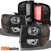 Fits 07-13 Silverado Black Headlights Replacement + Black LED Tail Lights Pair