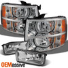 Fits 07-13 Silverado Chrome Headlights Replacement + Clear Fog Light w/Switch