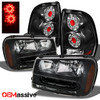 Fits 02-09 Trailblazer Black Headlights Replacement + Black LED Tail Lights Pair