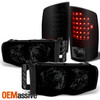 Fit 2002-2005 Dodge Ram 1500 2500 3500 Black Smoked Headlights +LED Tail Lights
