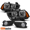 For 2011-2014 Dodge Charger Halogen Black Headlights + Chrome Bumper Fog Lights