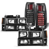 For 1994-1998 C/K 1500/2500/3500 Tahoe Suburban Black Headlights + LED Tail Lamp