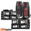 For 1994-1998 C/K 1500/2500/3500 Tahoe Suburban Black Headlights + LED Tail Lamp