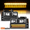 Fits 94-98 C/K Black Headlights +LED Bumper Signal+Corner+Smoked LED 3Rd Brake