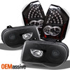 Fits 05-07 Chrysler 300C Black Bezel Headlights Pair + Black LED Tail Light Lamp
