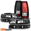For 99-02 Silverado 1500/1500HD/2500/2500HD/3500 Black Headlights+LED Tail Lamp