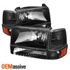 Fits 92-96 F150 F250 F350 Crystal Black Headlights +Corner +Bumper Signal Lights