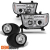 Fit Toyota Tundra Sequoia Dual Halo Projector LED Headlight+Bumper Fog light Set