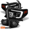 Fits 14-21 Tundra Black LED Bar DRL Projector Headlights + Smoked Fog Lights Set