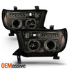 Fits 2007-2013 Tundra Smoke Halo Projector LED Headlight+Blk Smoke LED Tail Lamp