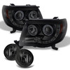 Fits 2005-2011 Toyota Tacoma Black Smoked Halo Projector Headlight + Fog Lights