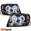 Fits 99-04 Grand Cherokee Black Dual Halo Projector LED Headlight+LED Fog Light