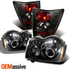 Fits 05-06 Grand Cherokee Black Bezel Halo Projector LED Headlights+Tail lights
