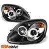 Fits 1998-2004 R170 SLK-Class Black Bezel 1pc Halo Projector Headlights w/Corner