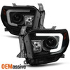 Fits 2014-2021 Toyota Tundra Black Smoked DRL LED Tube Projector Headlights