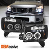 Fits 04-15 Titan 04-07 Armada Black Bezel Dual Halo Projector LED Headlights