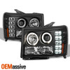 Fit 07-13 Sierra 1500/2500HD Black Dual Halo LED Projector Headlight+LED Tail
