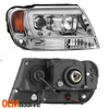 Fits 1999-2004 Jeep Grand Cherokee Chrome Full LED DRL Tube Projector Headlights