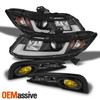 Fit 13-15 Honda Civic Black Light Bar/Tube DRL LED Projector Headlight+Fog Light