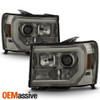 For 07-13 GMC Sierra 1500/2500HD/3500HD Smoked DRL LED Tube Projector Headlights