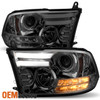 Fit 13-18 Dodge Ram 1500/2500/3500 Smoke DRL Tube LED Signal Projector Headlight