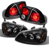 Fit 01-03 Honda Civic 4Dr JDM Black Halo Projector Headlights+Tail Brake W/Trunk