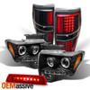 For 2009-14 F150 Dual Halo Projector Black Headlight& Tail Light + Red 3rd Brake