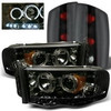 Fits Smoked 02-05 Ram Halo Projector Headlights+ Black Smoked Tail Lights Lamps